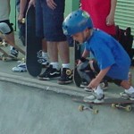 'My board is bigger than me and I don't care' launch at the Ballard Skate Park Bowl, Seattle, Washington. &copy; Mahalie Pech