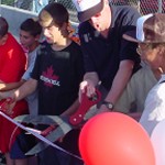 Ribbon cutting during the opening ceremony at the Ballard Skate Park, Seattle, Washington. &copy; Mahalie Pech